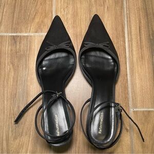 Reformation Wade Kitten Heel in Black Satin, size 11